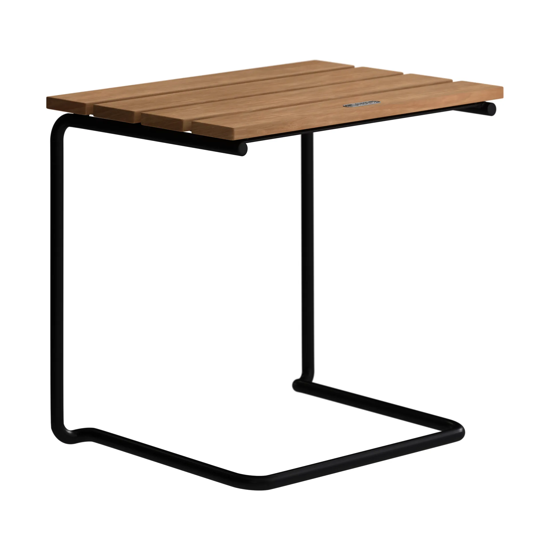 A3 bord/fotpall, Teak-svart stålstativ Grythyttan Stålmöbler