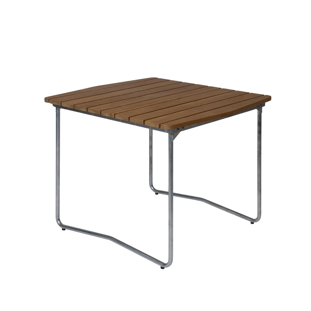 B31 matbord, 92x84 cm, Teak-varmförzinkat stativ Grythyttan Stålmöbler