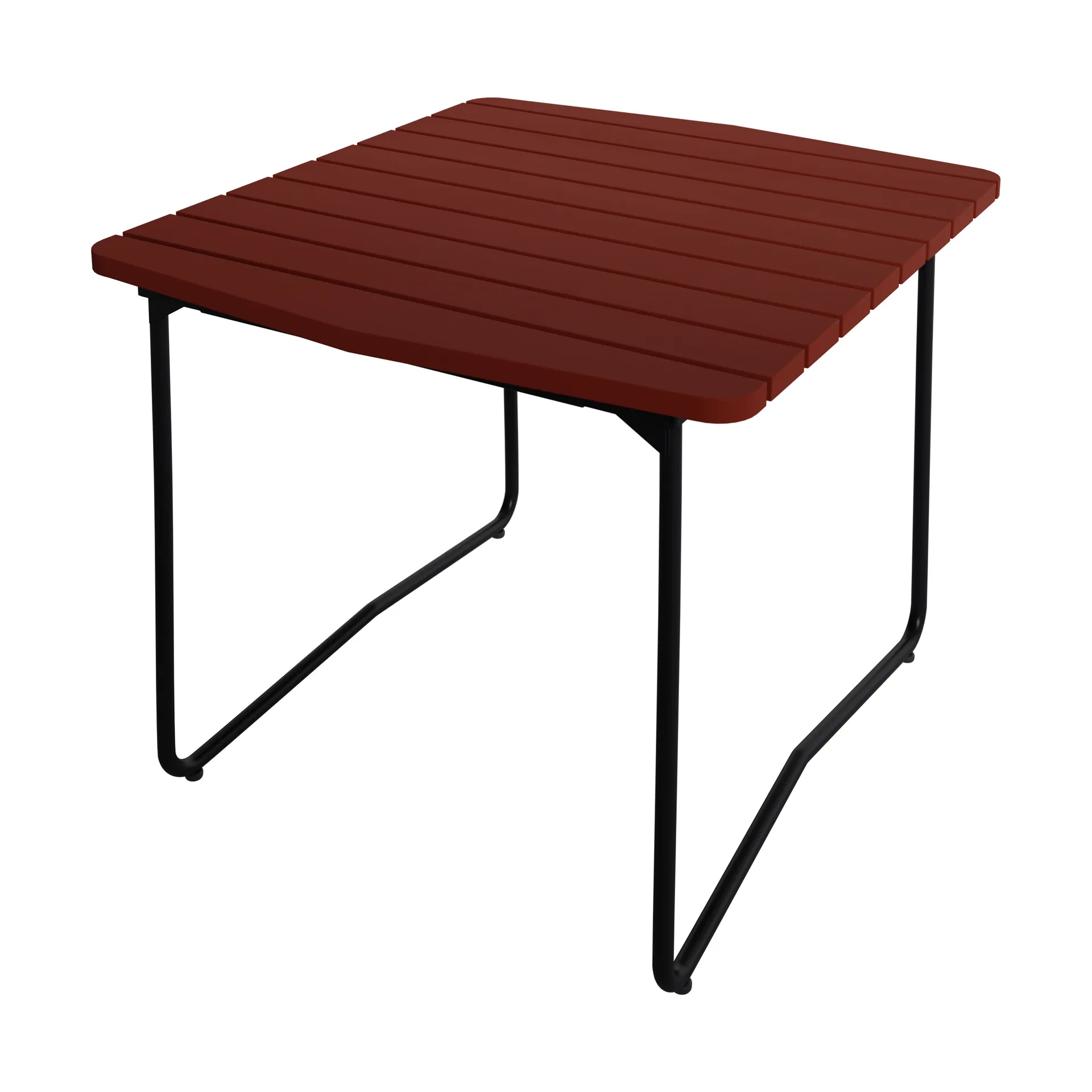 B31 matbord, Mörkröd lackerad ek-svart stålstativ, 84x92 cm Grythyttan Stålmöbler