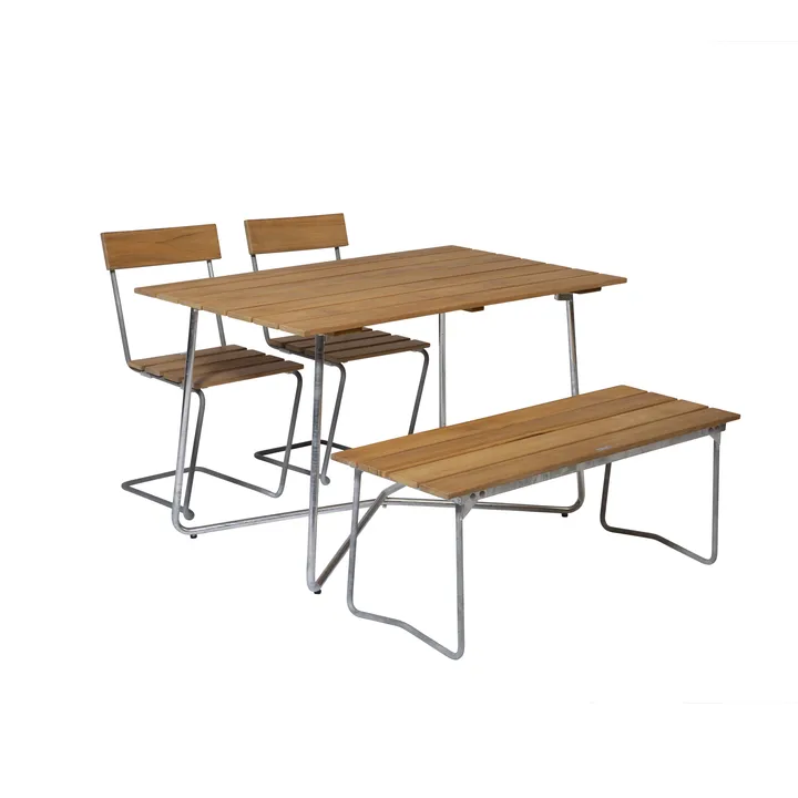 Grythyttan matgrupp B25A + 2st Stol 1 + Bänk 8 teak - Grythyttan Stålmöbler