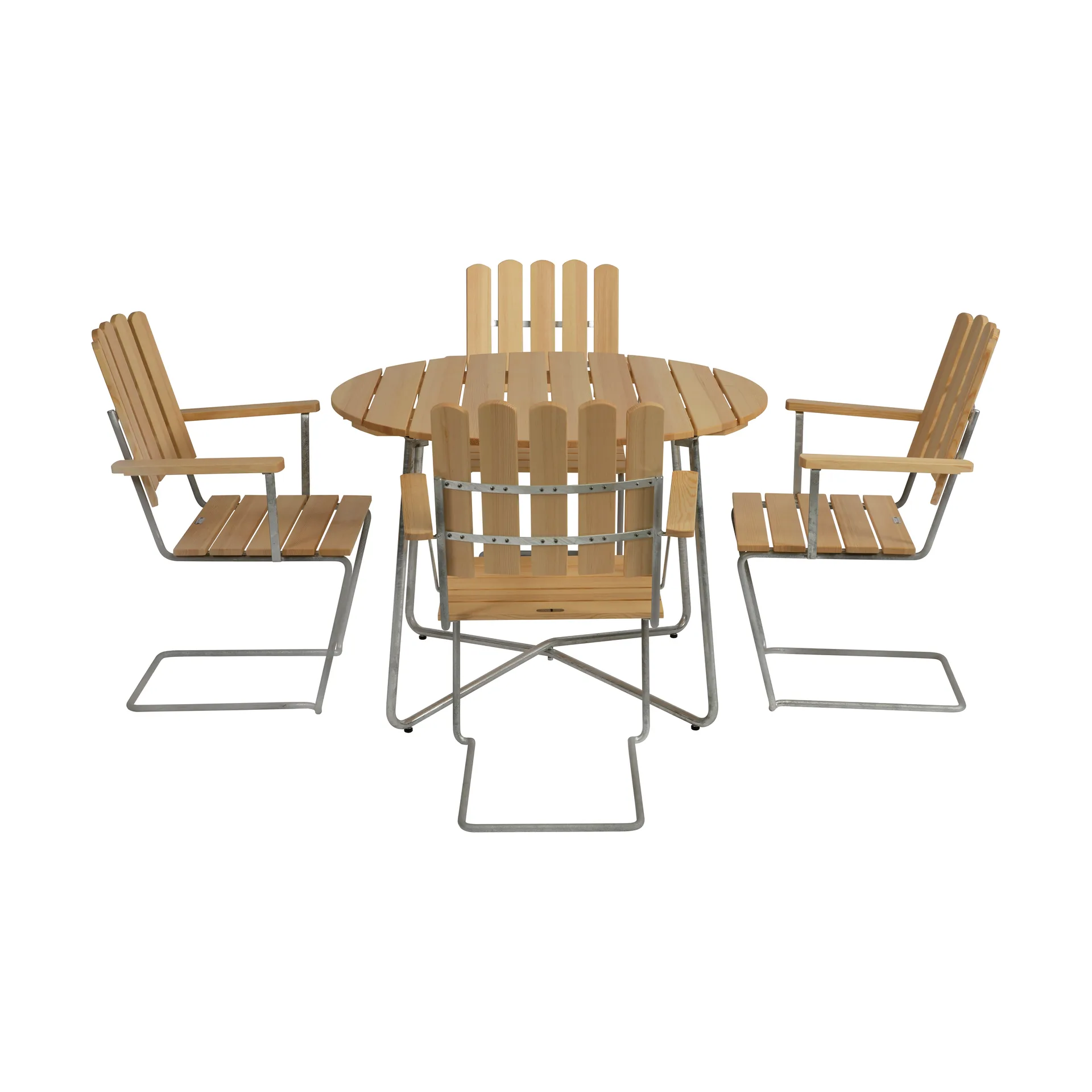 Grythyttan matgrupp furu 9A Ø100cm + 4st A2 Grythyttan Stålmöbler