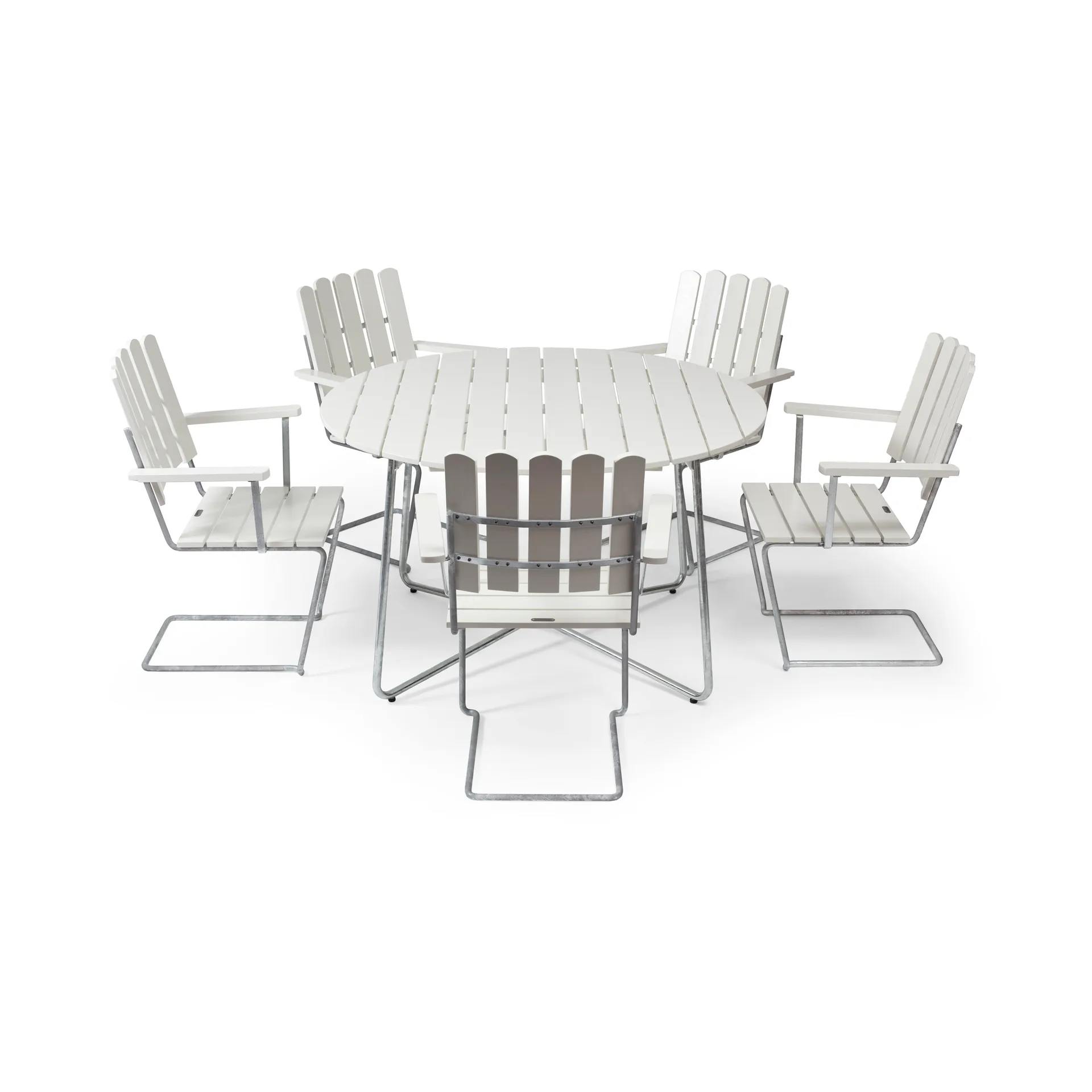 Grythyttan matgrupp vit 9A Ø120cm + 5st A2 Grythyttan Stålmöbler