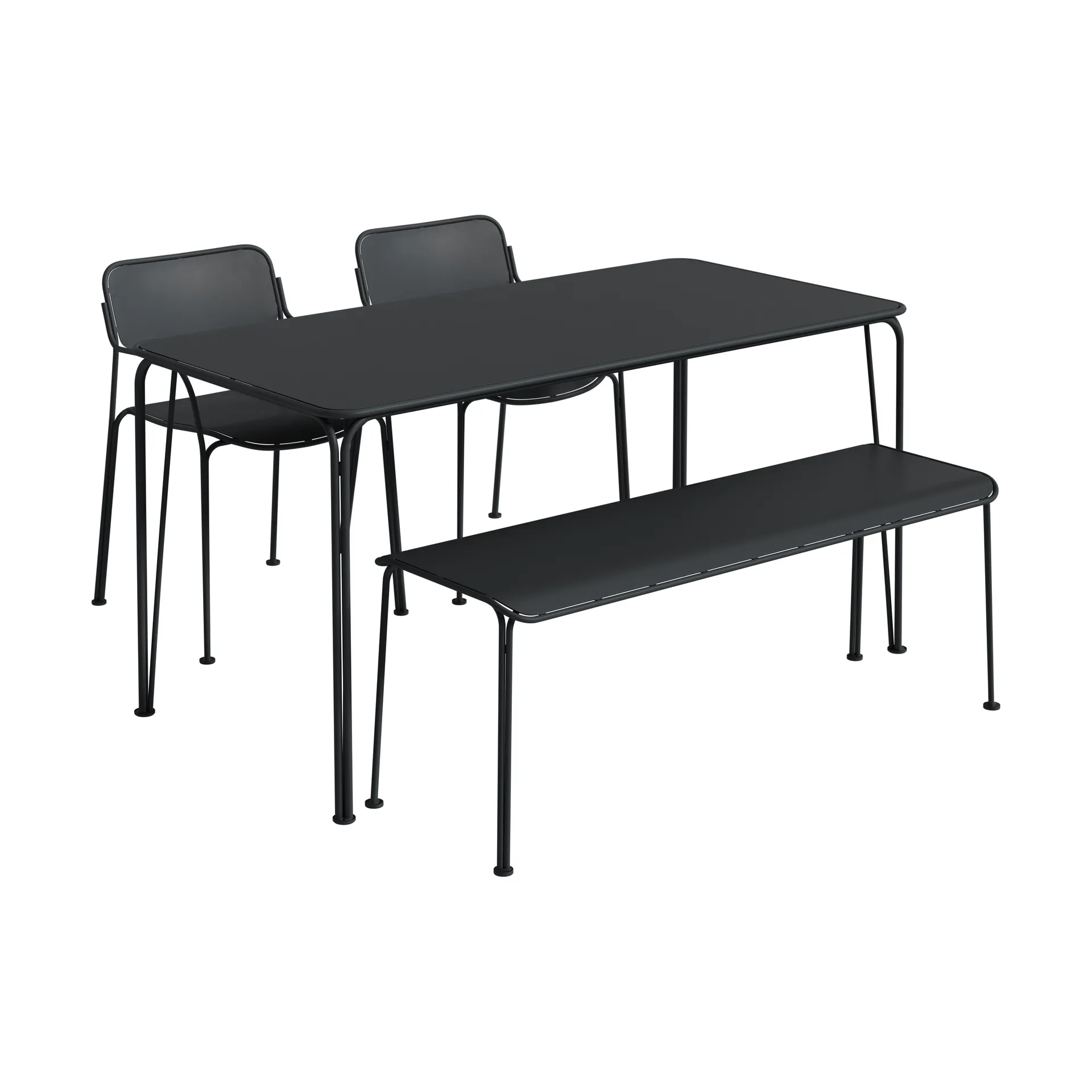 Libelle bord 140 + 2 stolar + bänk, graphite grey Grythyttan Stålmöbler