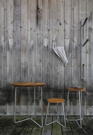 Table 6B bord - Obehandlad teak- varmförzinkad stativ, Ø60 cm - Grythyttan Stålmöbler