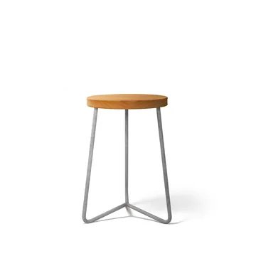 V-1 pall - Teak-varmförzinkat stålstativ, 45 cm - Grythyttan Stålmöbler