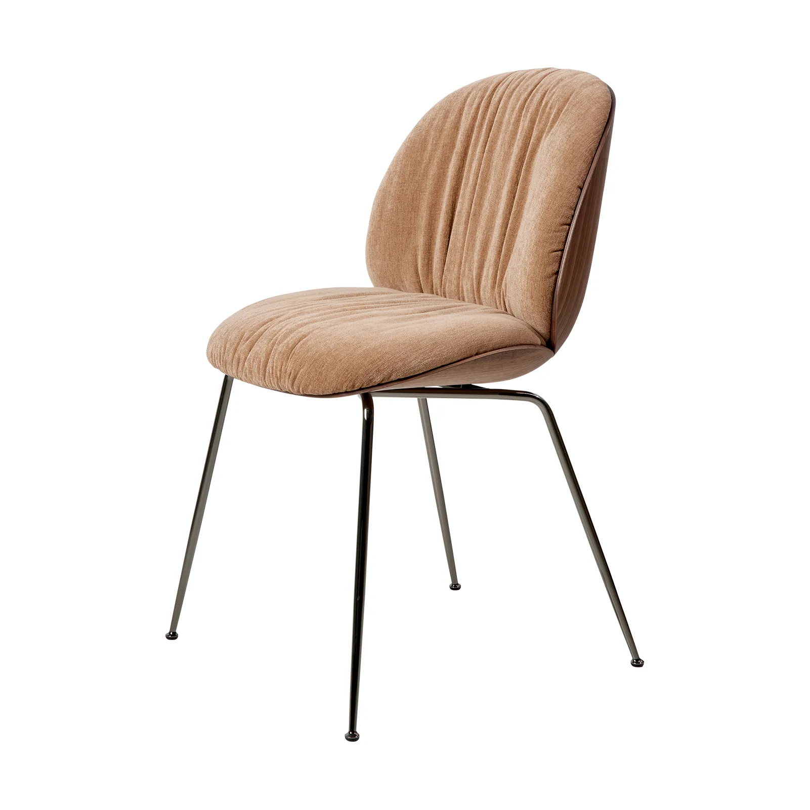 Beetle Soft stol framsidesklädd, Belsuede Dedar 132-mattlackad valnöt-svart krom GUBI