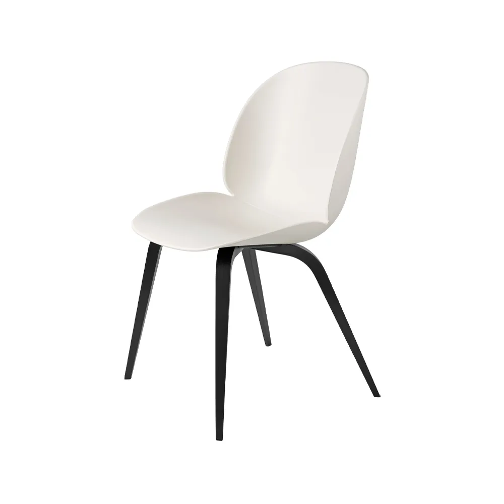 Beetle stol, alabaster white, svartbetsat boksstativ GUBI