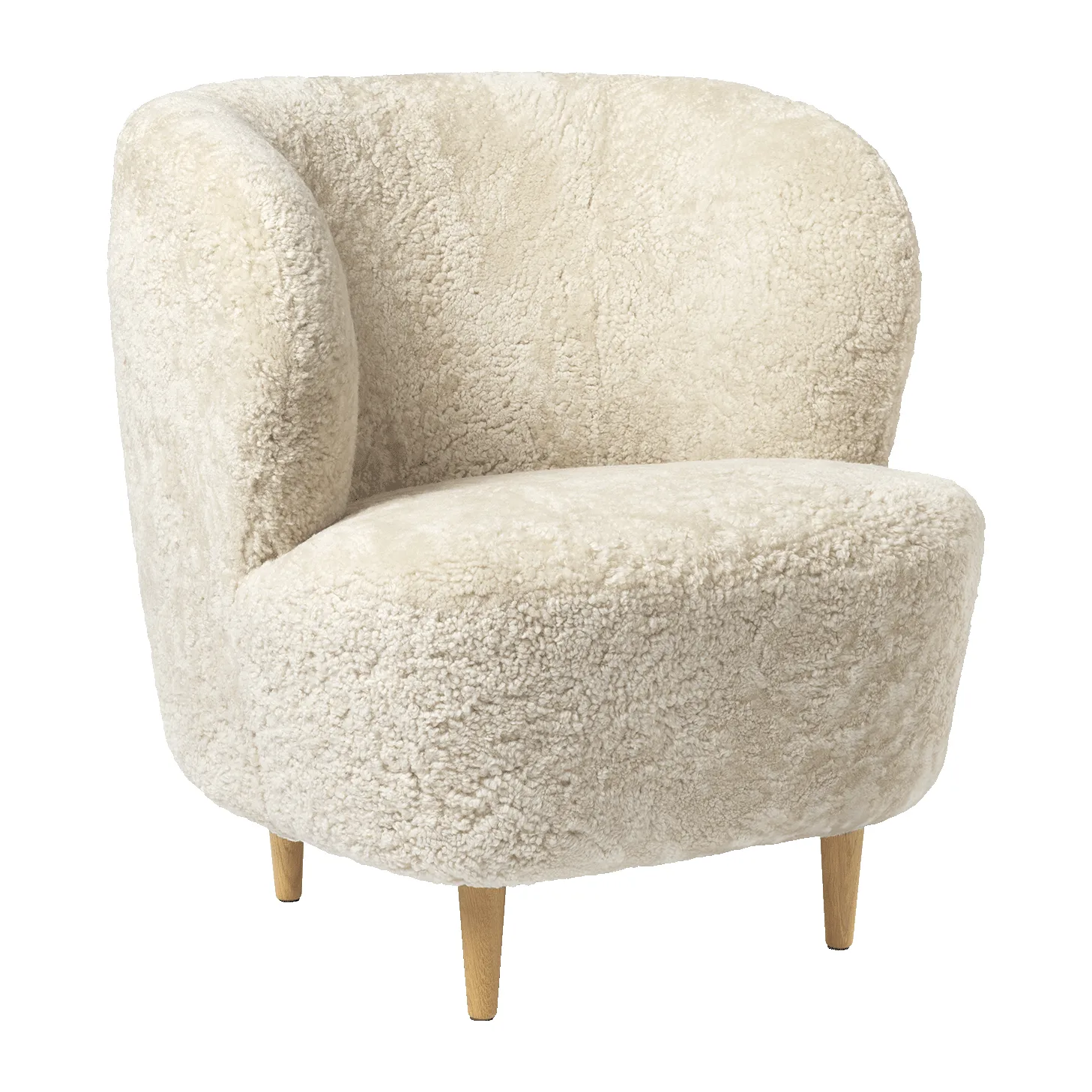 Stay lounge chair small loungefåtölj, Fårskinn Moonlight-lackad ek GUBI