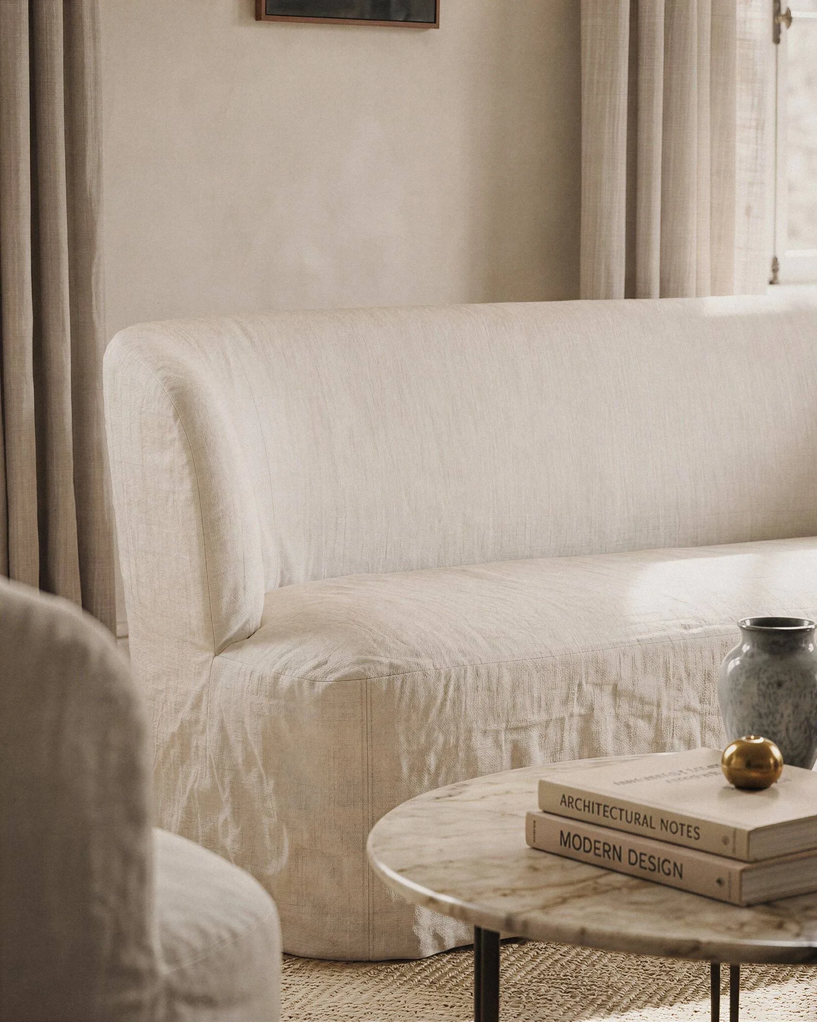 Stay Slipcover soffa, Linen Natural 0023, 150x70 cm, 2-sits GUBI