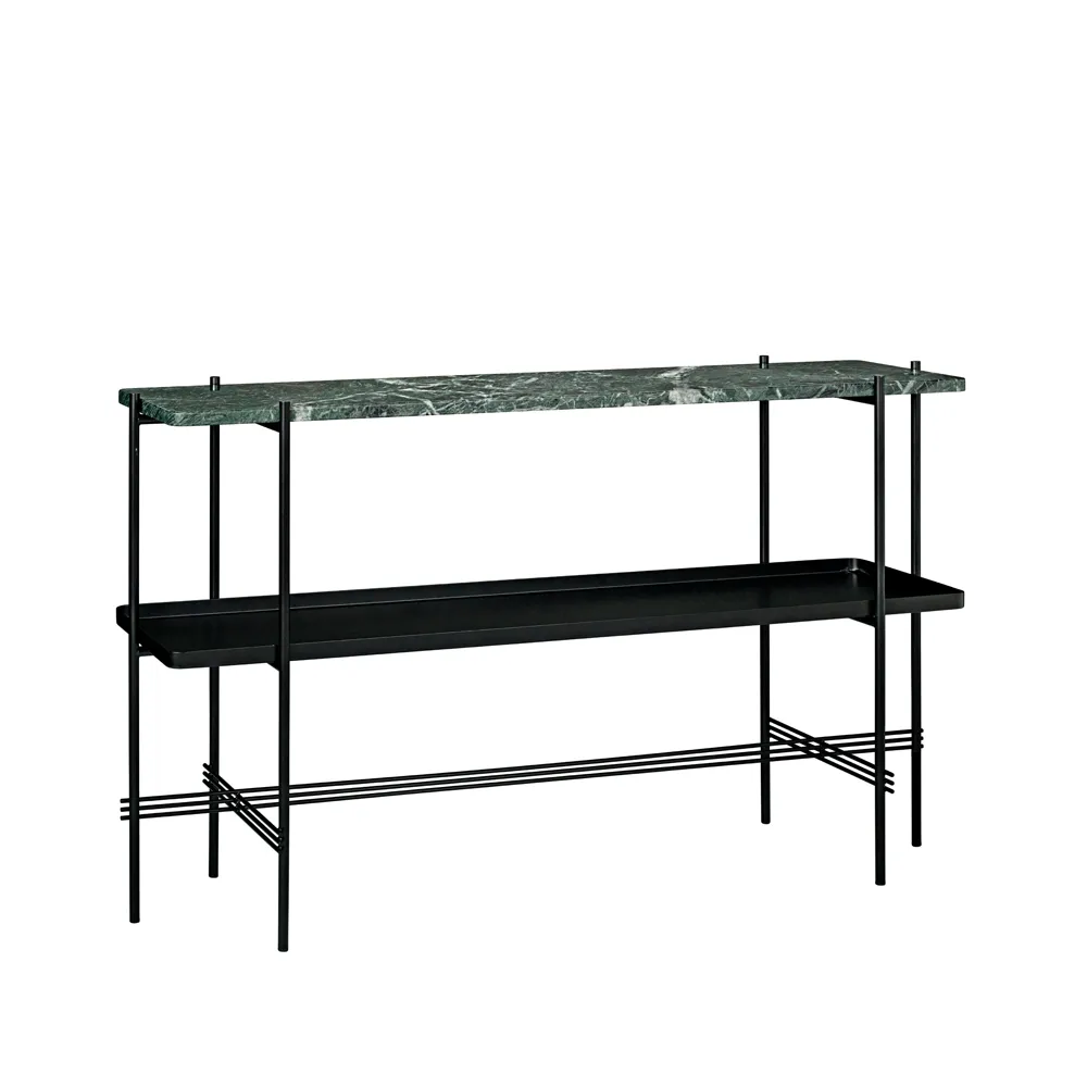 TS Console avlastningsbord 120x30x72 cm, green guatemala marble-svart stativ-med bricka GUBI