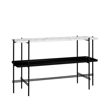 TS Console avlastningsbord 120x30x72 cm - white carrara marble, svart stativ, med bricka - GUBI