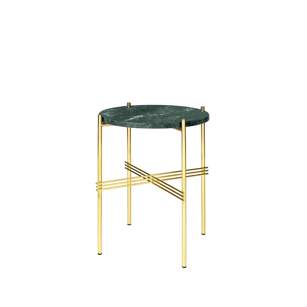 TS Round sidobord, green guatemala marble, ø40, mässingsstativ GUBI