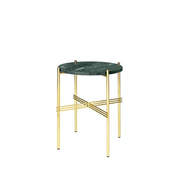 TS Round sidobord - green guatemala marble, ø40, mässingsstativ - GUBI