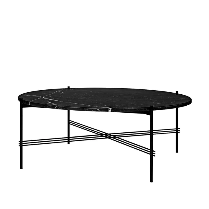 TS Round soffbord - black marquina marble, ø105, svart stativ - GUBI