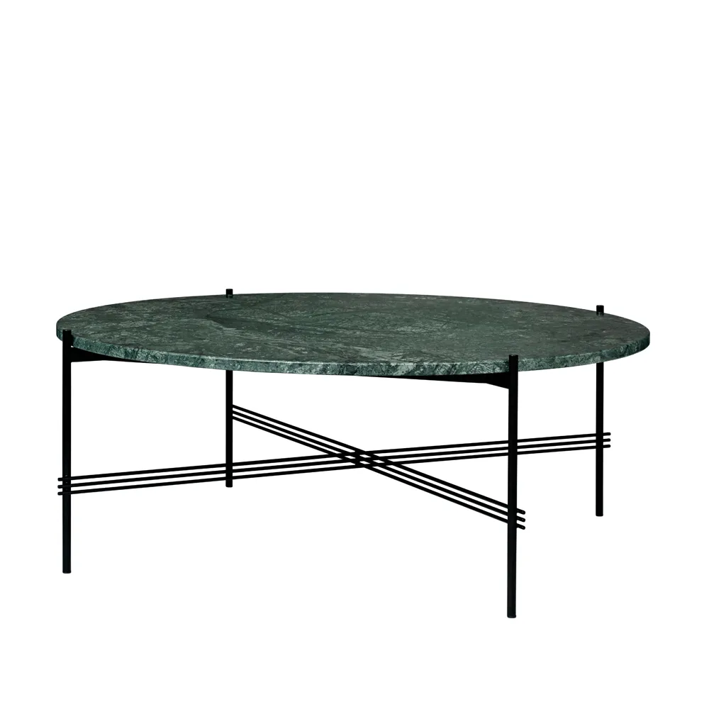 TS Round soffbord, Green guatemala marble, ø105, svart stativ GUBI