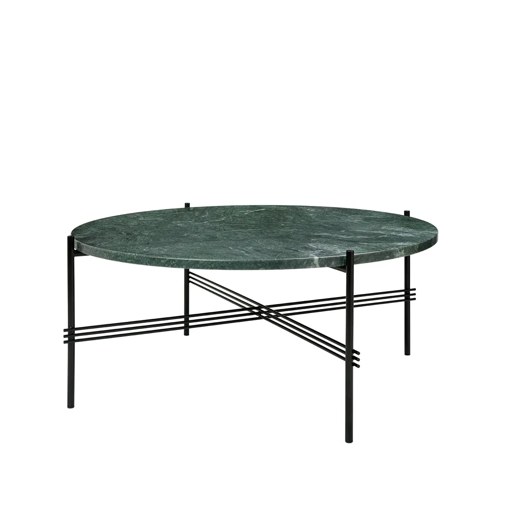 TS Round soffbord, green guatemala marble, ø80, svart stativ GUBI