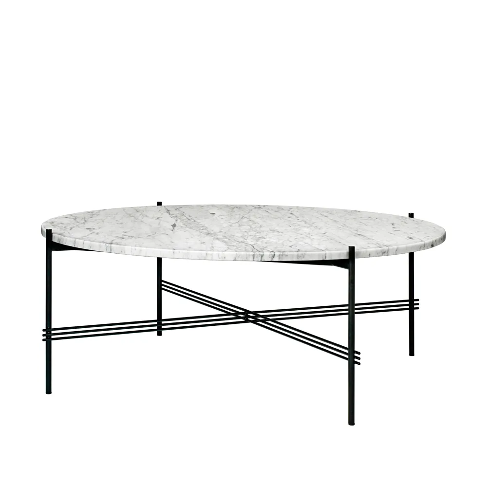 TS Round soffbord, white carrara marble, ø105, svart stativ GUBI
