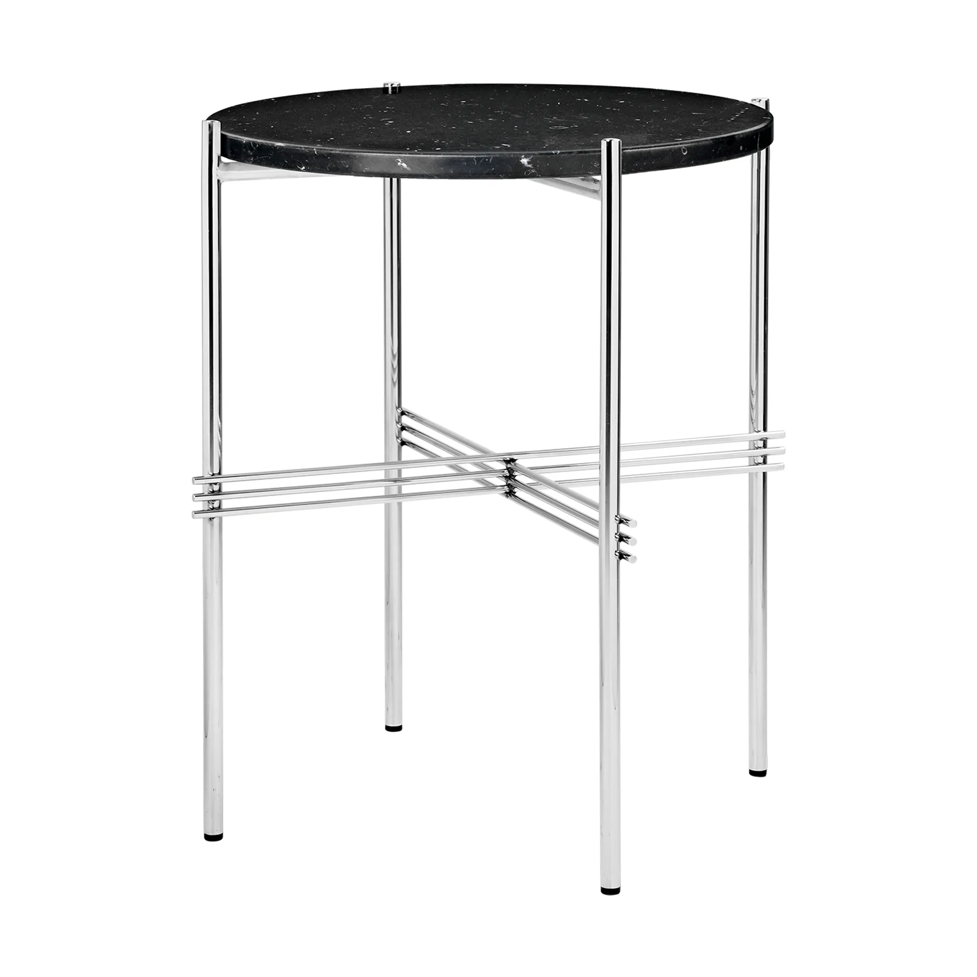 TS sidobord polerat stål Ø40, Black marquina marble GUBI