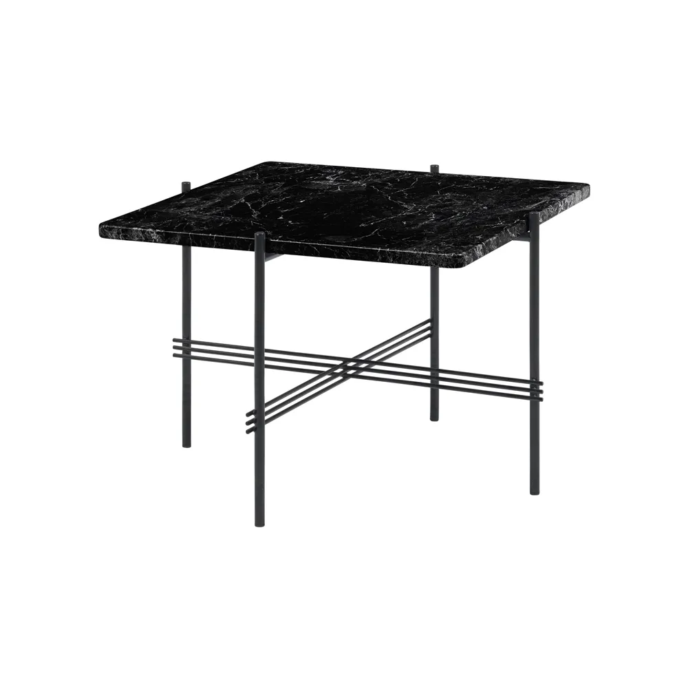 TS Square soffbord, black marquina marble, 55x55 cm, svart stativ GUBI