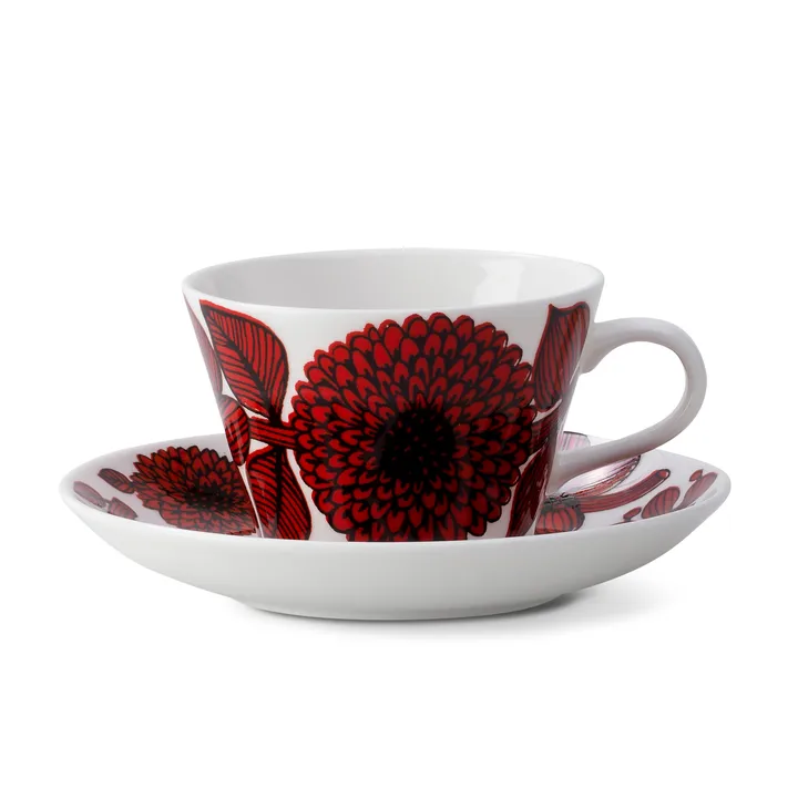 Röd Aster kaffegods - Kaffekopp + fat - Gustafsbergs Porslinsfabrik