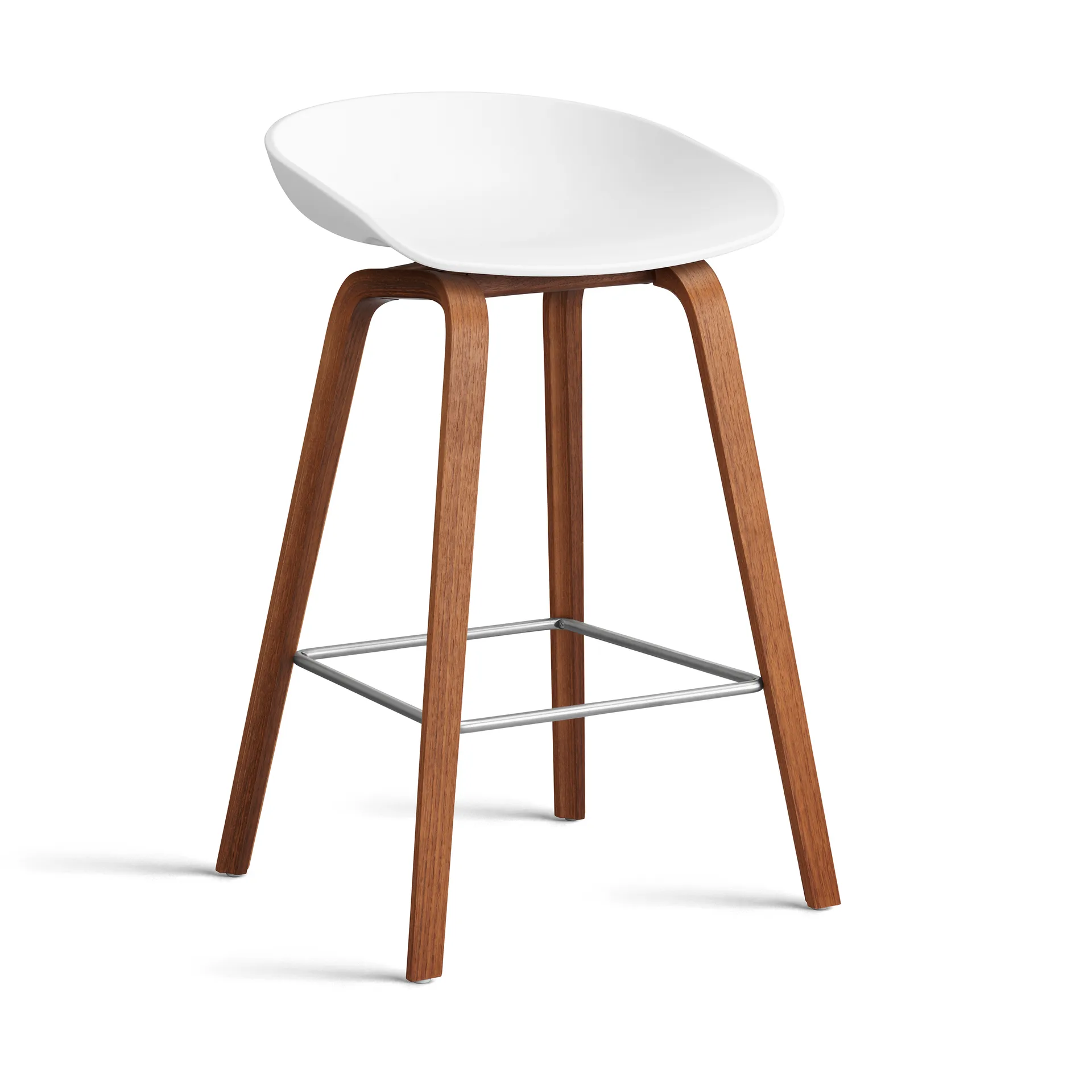 About a Stool 32 Low barstol valnötsstativ 2.0, Vit-rostfritt stålstöd HAY