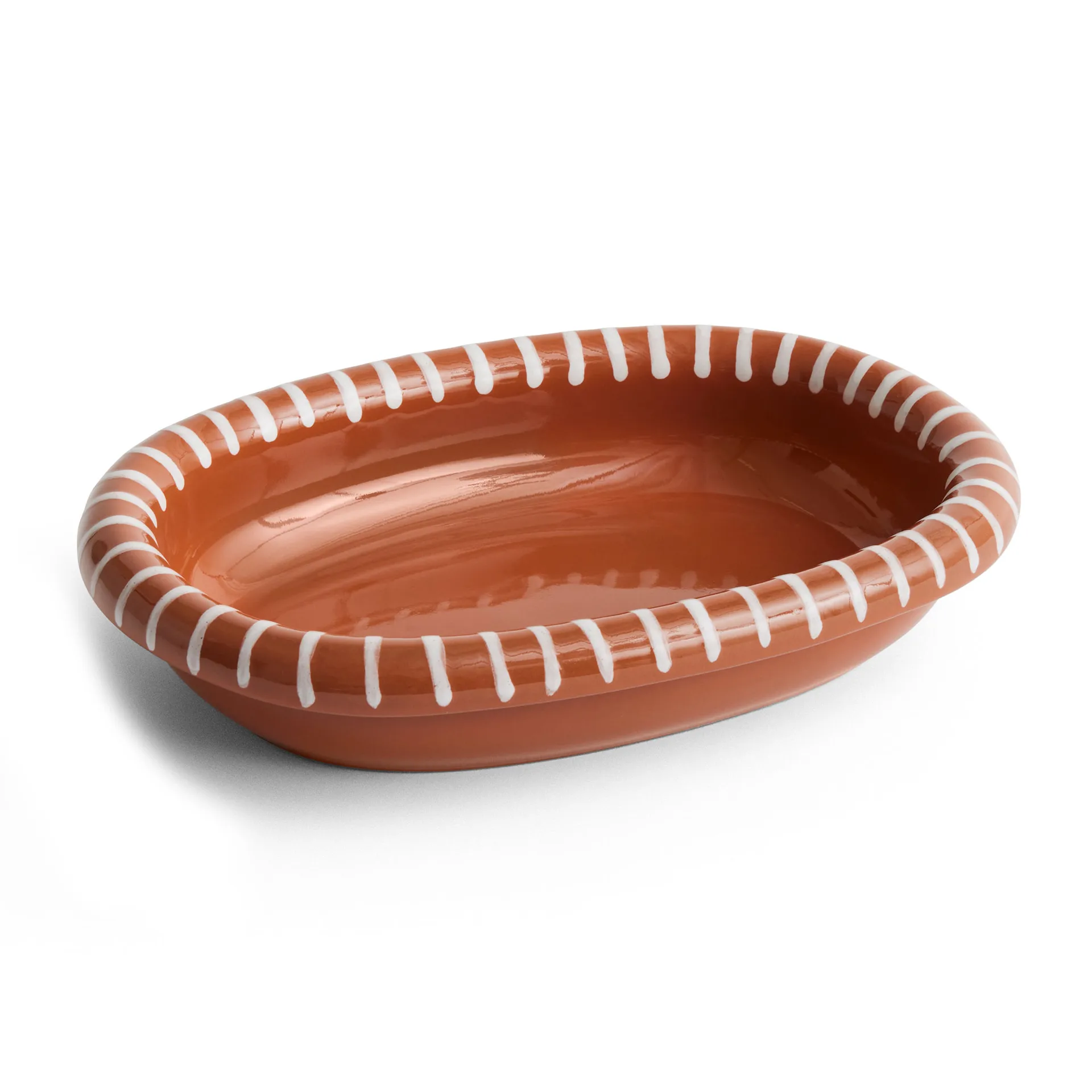Barro ovalt serveringsfat, Natural with stripes, small 20x27,5 cm HAY