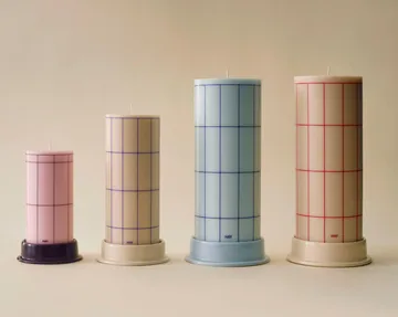 Column Candle blockljus large 25 cm - Light blue-blue grid check - HAY