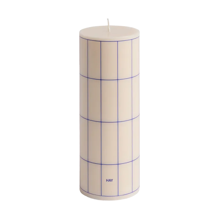 Column Candle blockljus medium 20 cm - Off white-blue grid check - HAY