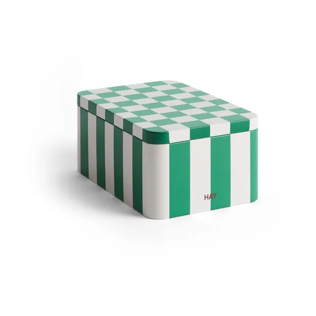 Tin Container förvaringsburk small - Green-off white - HAY