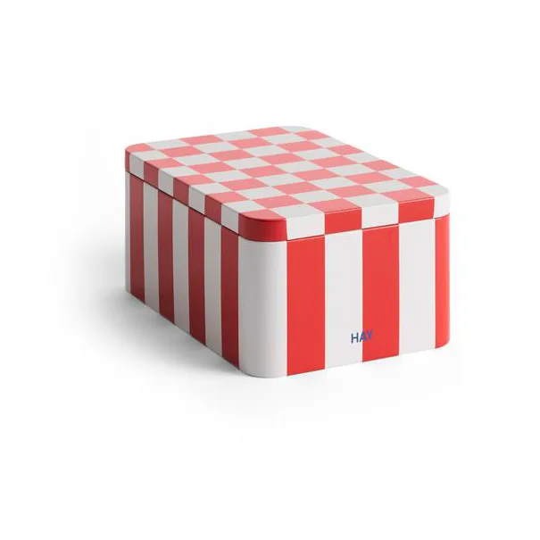 Tin Container förvaringsburk small, Red-off white HAY