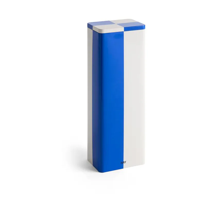 Tin Container Slim förvaringsburk, Slim blue-off white HAY
