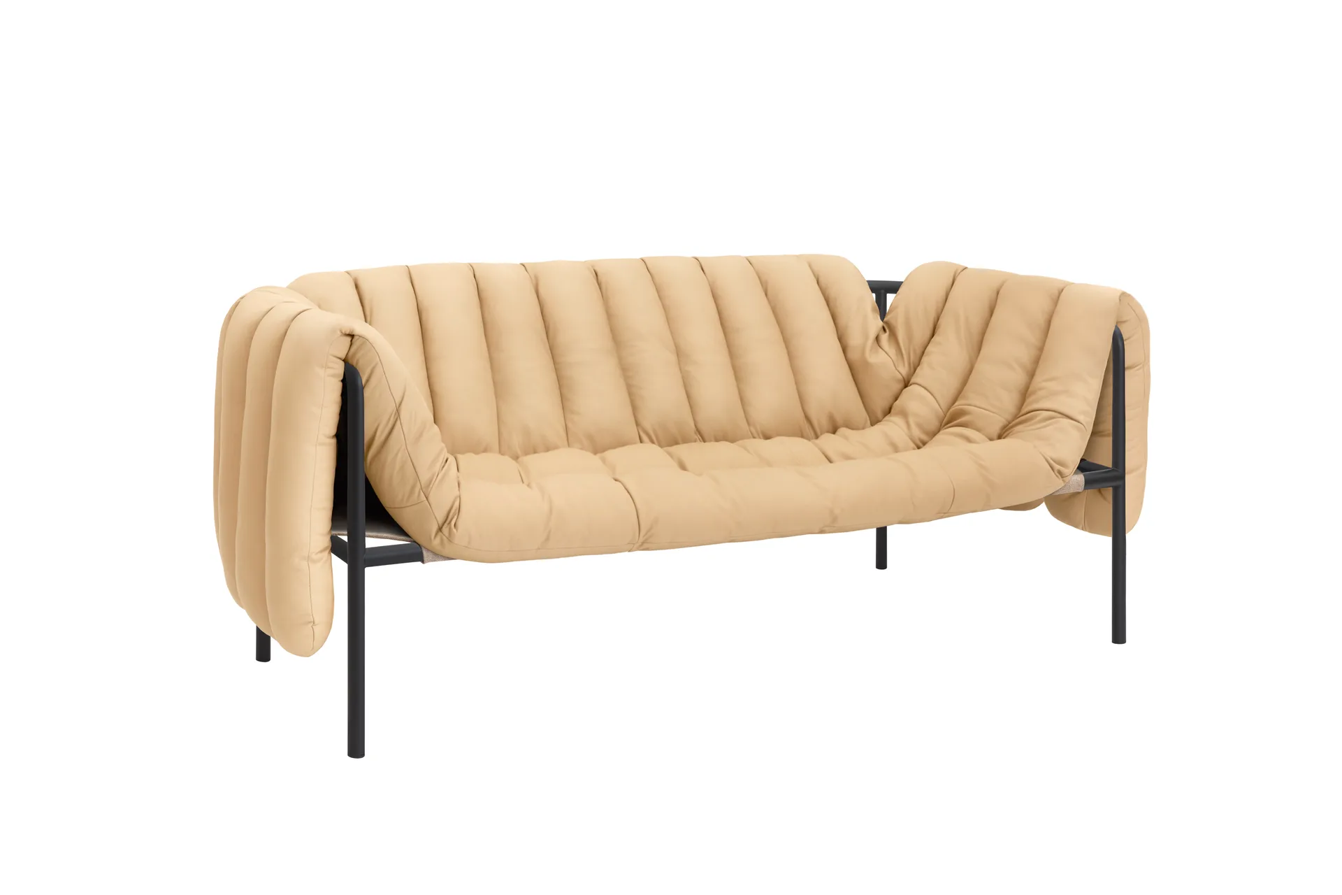Puffy 2,5-sits soffa 205 cm, Sand leather-black grey Hem