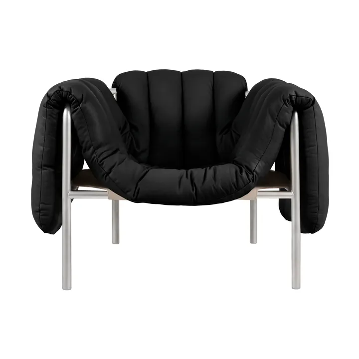 Puffy loungefåtölj - Black leather-rostfritt stål - Hem