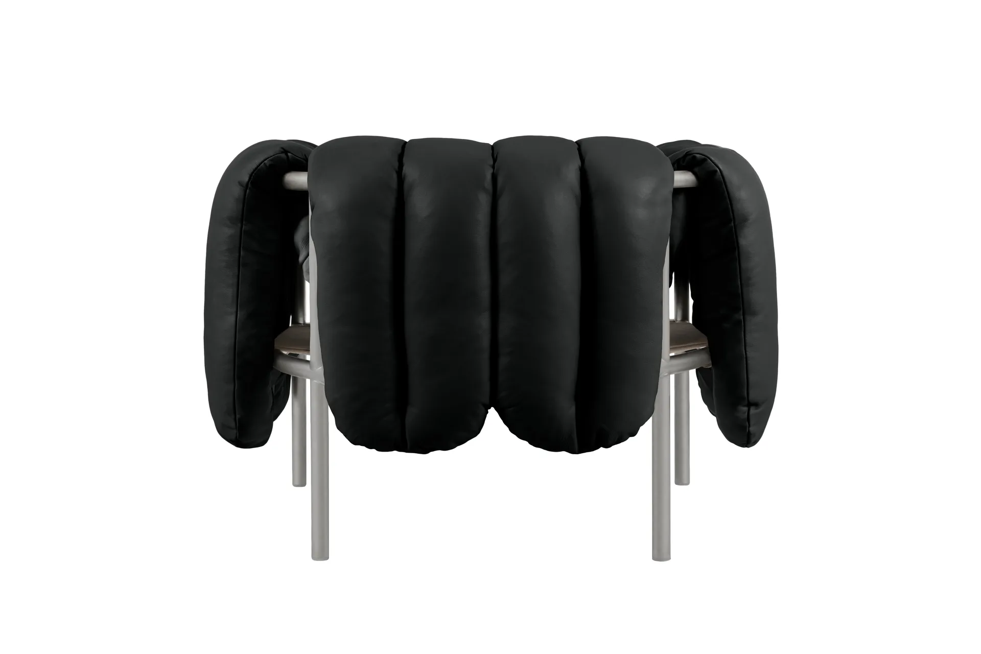 Puffy loungefåtölj, Black leather-rostfritt stål Hem