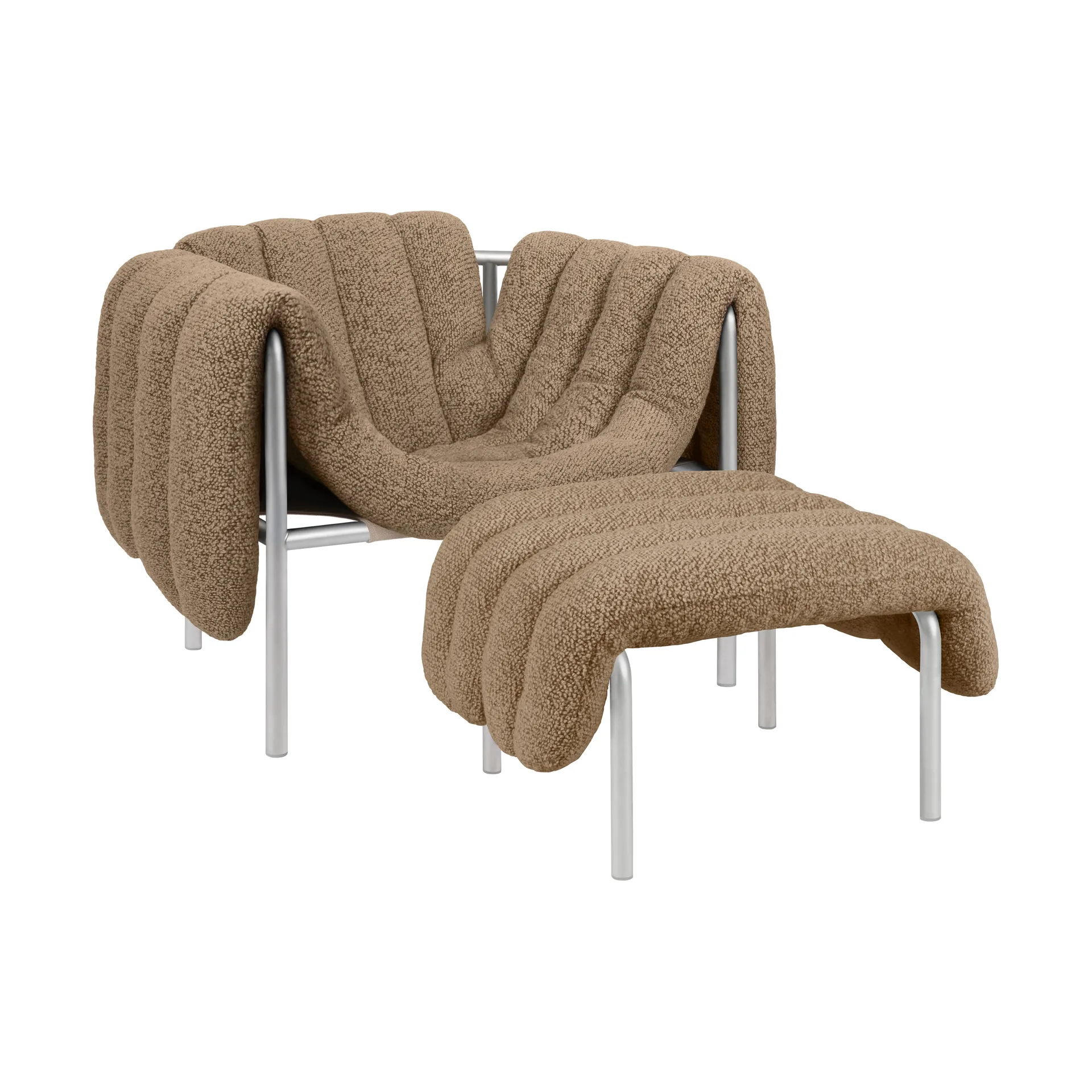 Puffy loungefåtölj + ottoman, Sawdust-rostfritt stål Hem