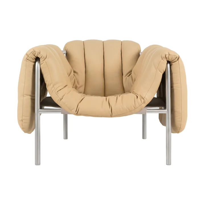 Puffy loungefåtölj - Sand leather-rostfritt stål - Hem