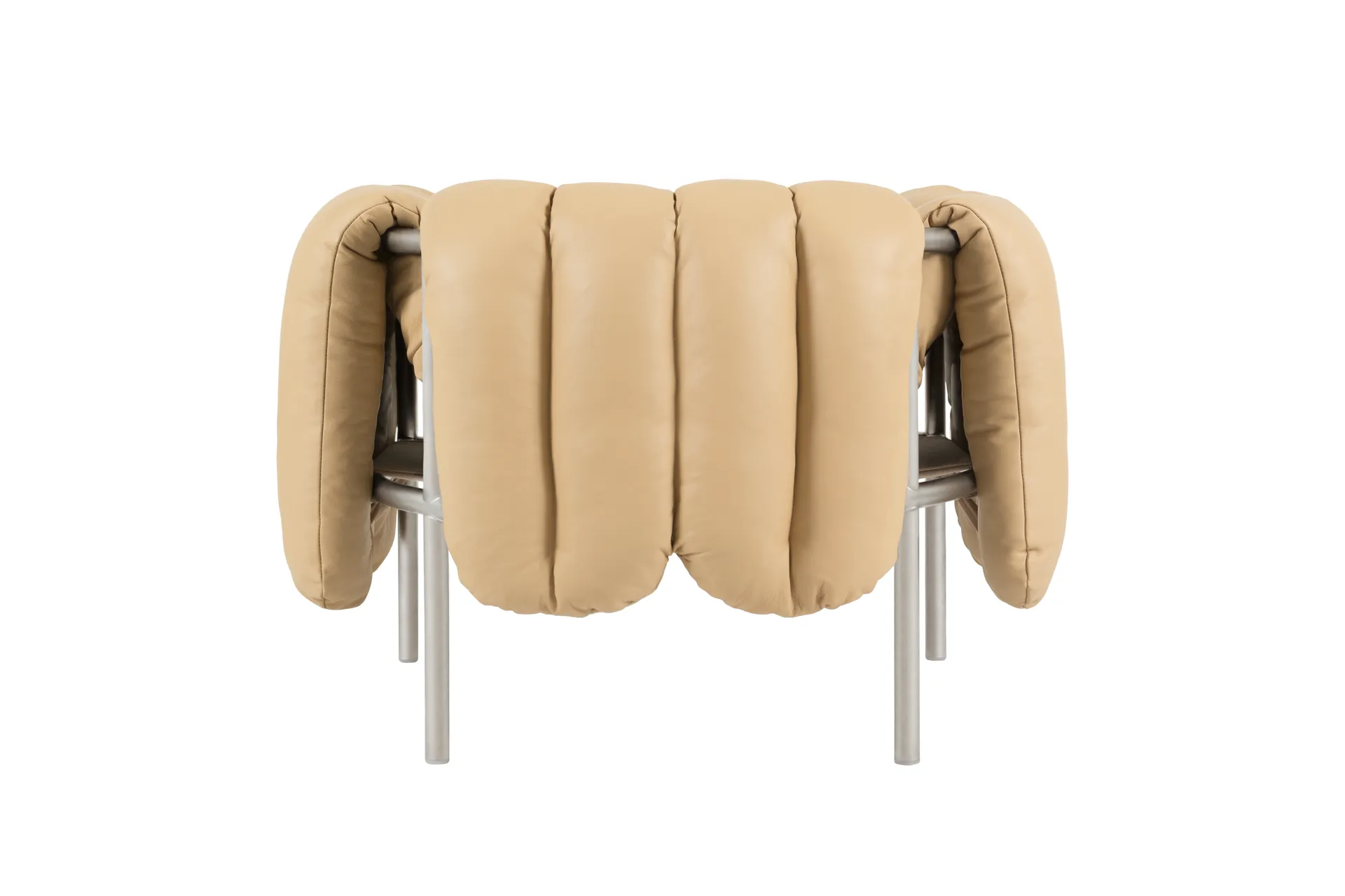 Puffy loungefåtölj, Sand leather-rostfritt stål Hem