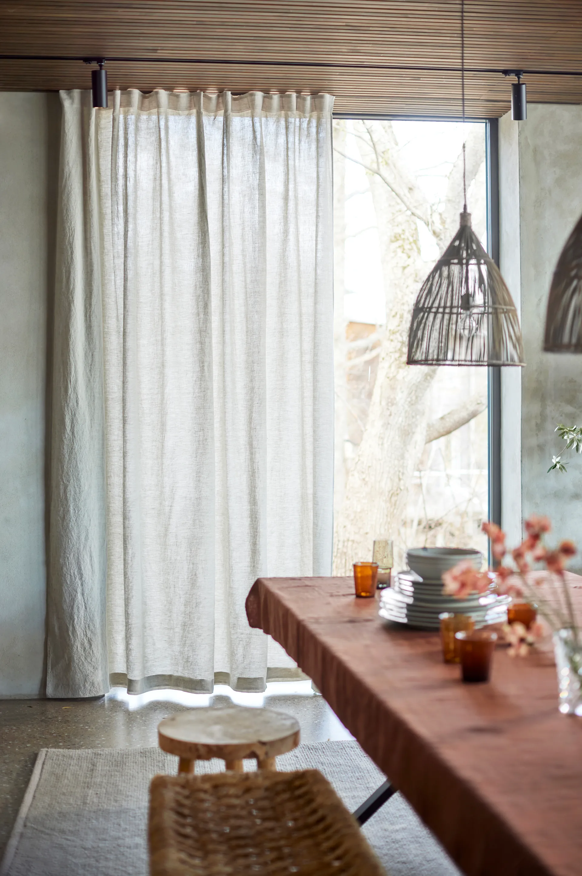 Sunrise gardin med veckband 280x250 cm, Oatmeal Himla