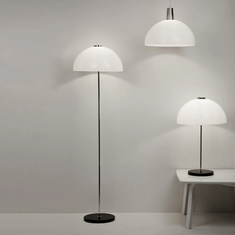 Kupoli golvlampa, grå, metalldetaljer, vit skärm Innolux