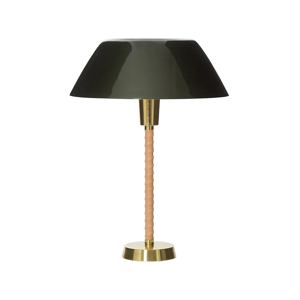 Senator bordslampa, grön, stativ i läder och mässing Innolux