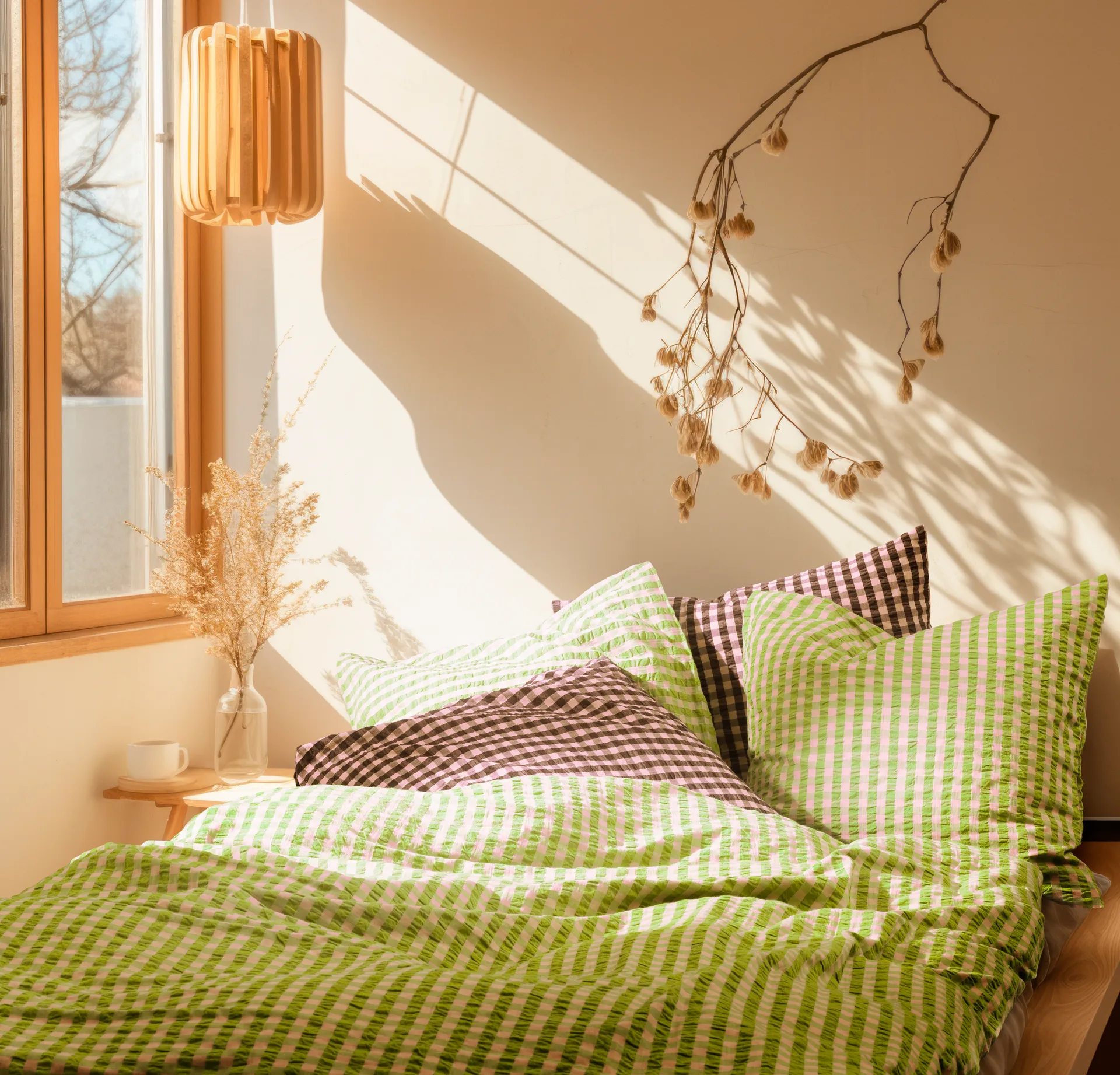 Bæk&Bølge bäddset 150x210 cm, Grön-Ljus rosa Juna