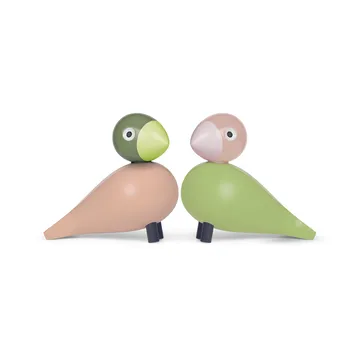 Kay Bojesen träfigur lovebirds set - Ljusgrön-rosa, 9 cm - Kay Bojesen Denmark
