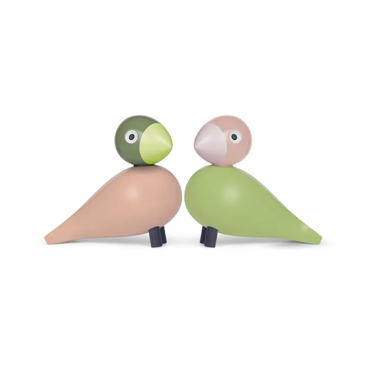 Kay Bojesen träfigur lovebirds set - Ljusgrön-rosa, 9 cm - Kay Bojesen Denmark