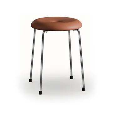 Taburett pall - Cognac läder-kromat stativ, 45 cm - Lammhults
