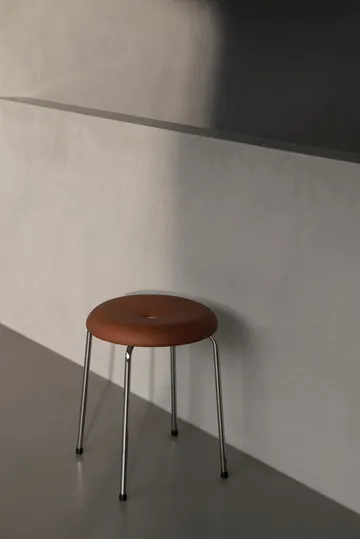 Taburett pall - Cognac läder-kromat stativ, 45 cm - Lammhults