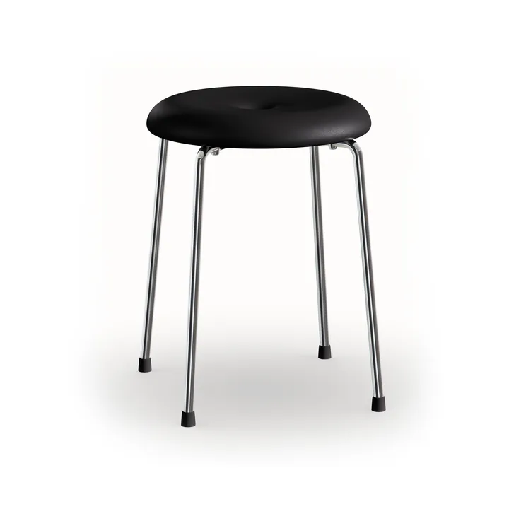 Taburett pall - Svart läder-kromat stativ, 45 cm - Lammhults