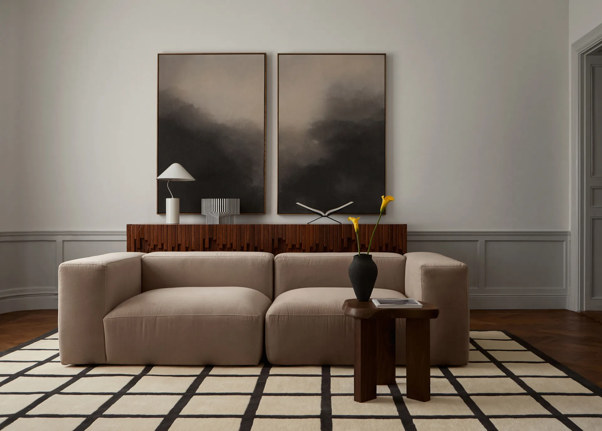 Avenue Checked ullmatta, Bone White, 250x350 cm Layered