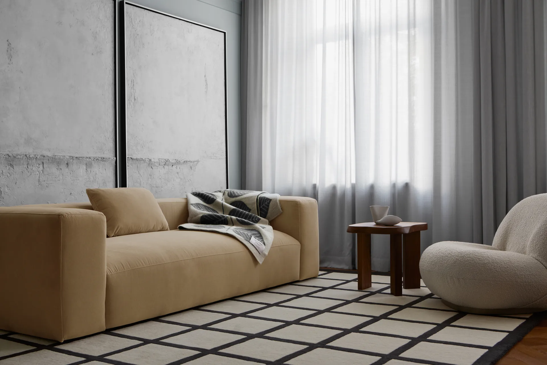 Avenue Checked ullmatta, Bone White, 250x350 cm Layered