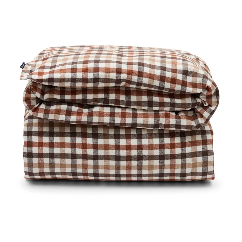 Checked bomull och flanell påslakan 220x220 cm, Rustic Brown/Off White Lexington