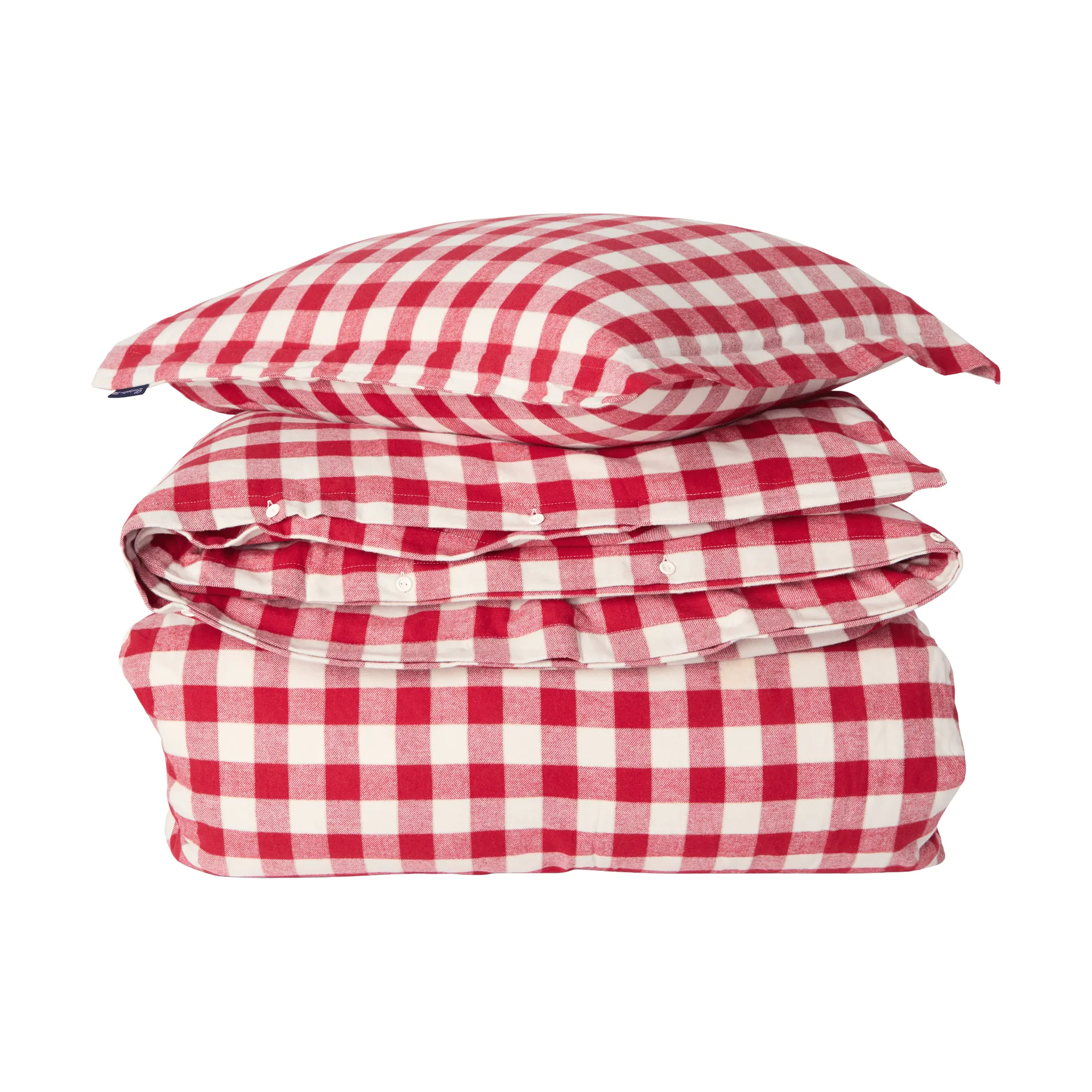 Checked cotton flannel bäddset, Red-light beige, 50x60 cm/150x210 cm Lexington